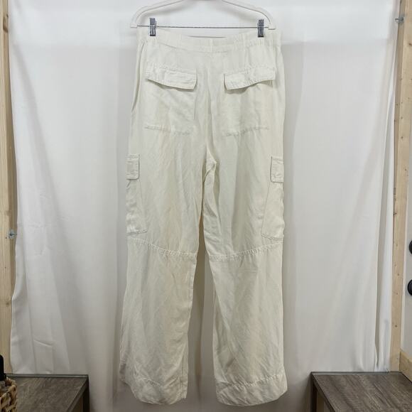 Vince Drop-Waist Wide-Leg Cargo Pants Size 10 Linen Blend Waist 36 Cream Ivory - Picture 4 of 8